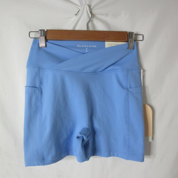 Blogilates Crisscross Scrunch Bike Shorts Cool Blue Athletic Size Small NWT - Picture 1 of 8
